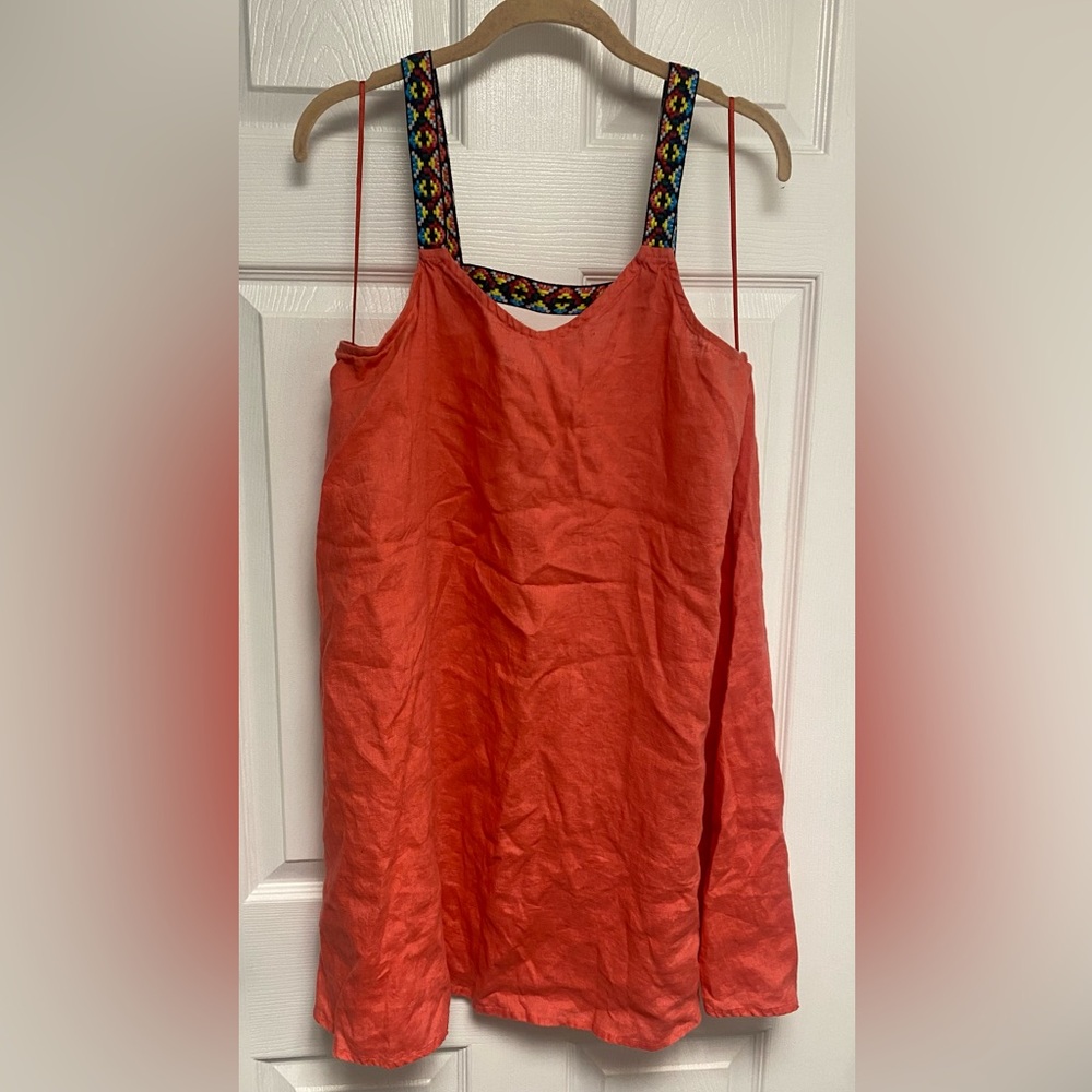 Vibrant Coral Linen Dress